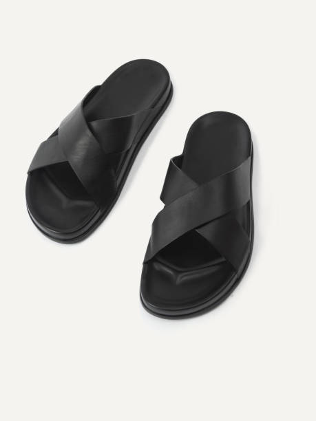 Men's leather sandals isolated on white background